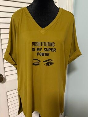 Zenana Olive Green oversized V-Neck Graphic Tee. NWOT